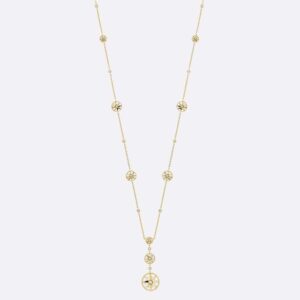 Dior Women Rose Des Vents Long Necklace Yellow Gold Diamonds and Mother-of-Pearl