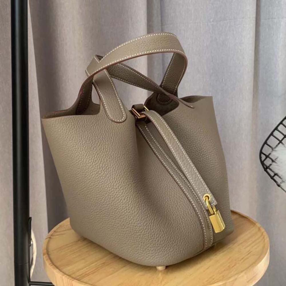 Hermes Women Picotin Lock 22cm in Clémence leather-Light Brown 2 Hermes Women Picotin Lock 22cm in Clémence leather-Light Brown - Image 2