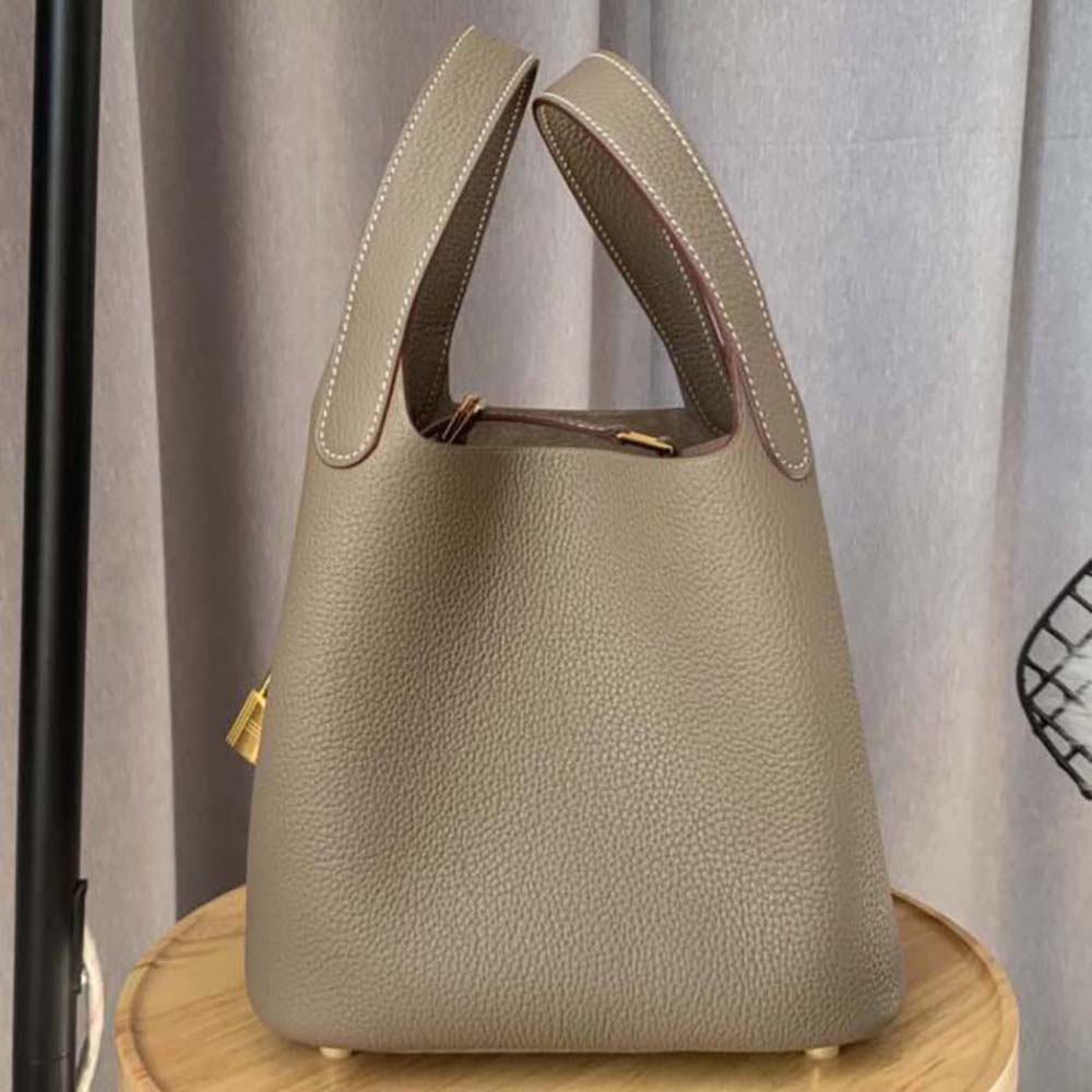 Hermes Women Picotin Lock 22cm in Clémence leather-Light Brown 3 Hermes Women Picotin Lock 22cm in Clémence leather-Light Brown - Image 3