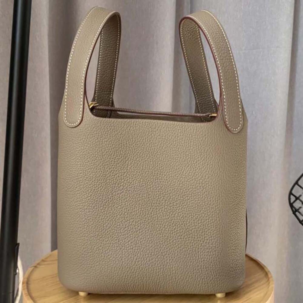 Hermes Women Picotin Lock 22cm in Clémence leather-Light Brown 4 Hermes Women Picotin Lock 22cm in Clémence leather-Light Brown - Image 4