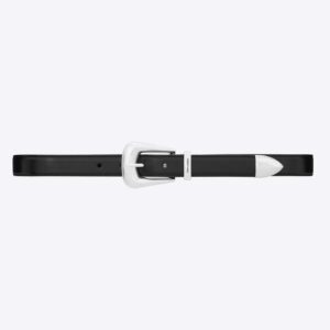 Saint Laurent YSL Women Folk Buckle Belt in Smooth Leather