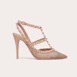 Valentino Women Rockstud Mesh Pump with Crystals and Straps 100mm