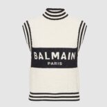 Balmain Women Monogrammed Bouclette Knit Top-BF1AB355KE95