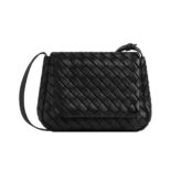 Bottega Veneta Unisex Small Cobble Messenger in Calfskin Leather-Black