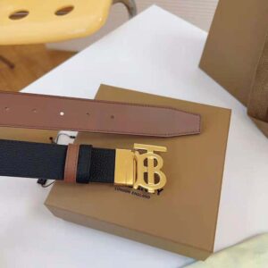 Burberry Men Reversible Leather TB Belt-Black/Light Gold 80666501