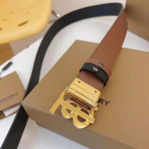 Burberry Men Reversible Leather TB Belt-Black/Light Gold 80666501