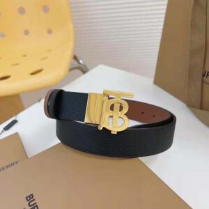 Burberry Men Reversible Leather TB Belt-Black/Light Gold 80666501