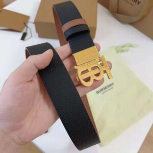 Burberry Men Reversible Leather TB Belt-Black/Light Gold 80666501
