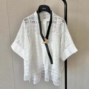 Dior Women Blouse Ecru Technical Cotton Lace