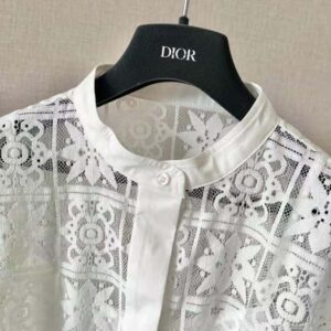 Dior Women Blouse Ecru Technical Cotton Lace