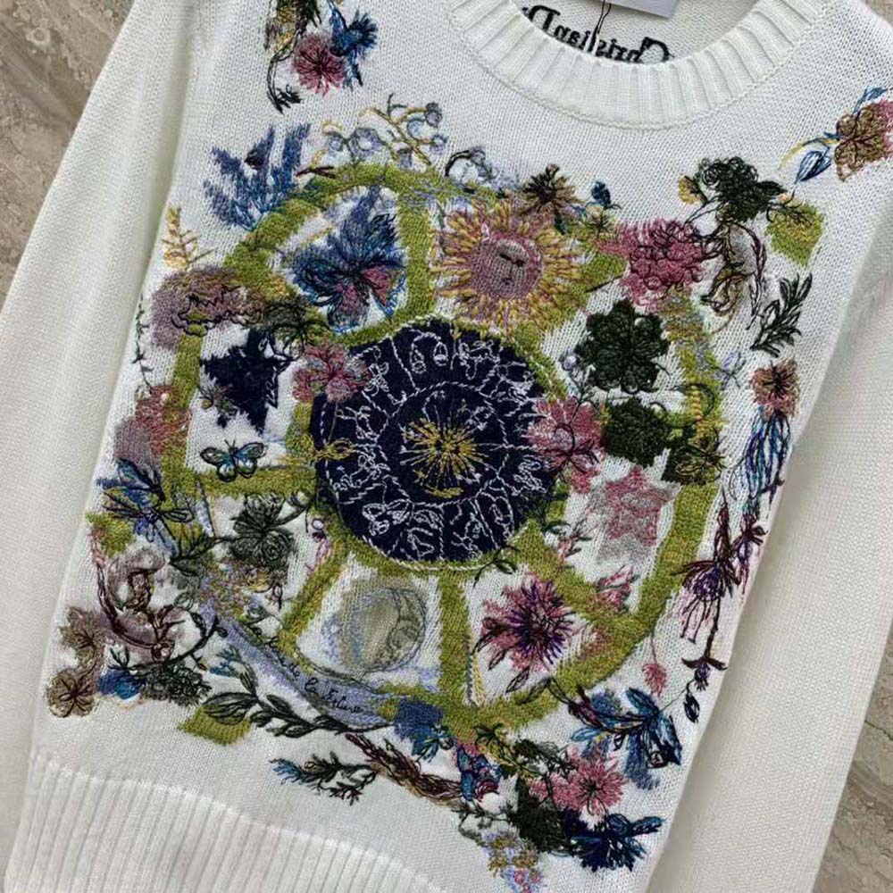 Dior Women Embroidered Sweater White Cashmere Knit