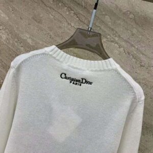 Dior Women Embroidered Sweater White Cashmere Knit with Multicolor Tarot La Roue de la Fortune Motif