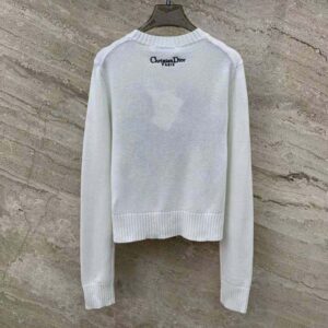 Dior Women Embroidered Sweater White Cashmere Knit with Multicolor Tarot La Roue de la Fortune Motif