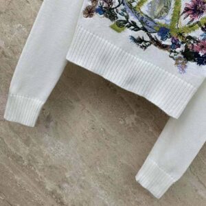 Dior Women Embroidered Sweater White Cashmere Knit with Multicolor Tarot La Roue de la Fortune Motif
