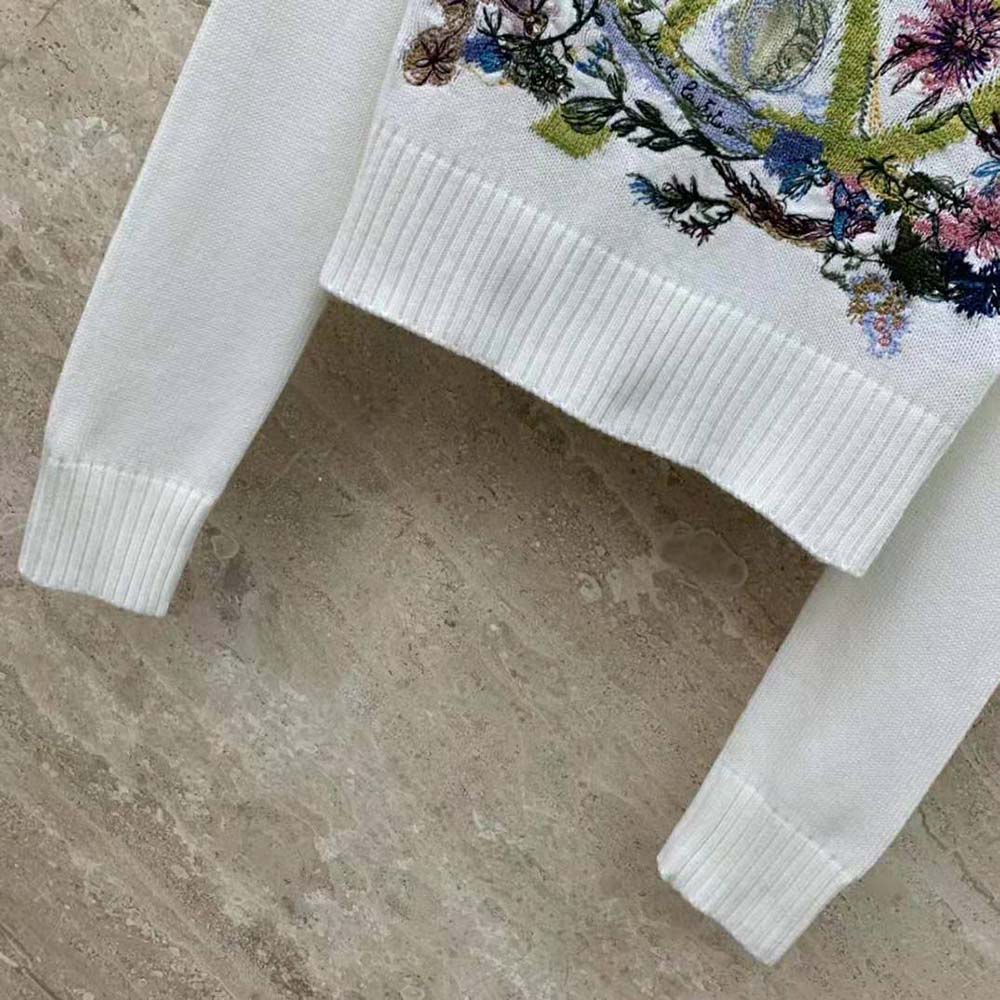 Dior Women Embroidered Sweater White Cashmere Knit