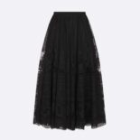 Dior Women Flared Mid-Length Skirt Black Technical Cotton Lace with D-Lace Butterfly Motif