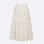 Dior Women Flared Mid-Length Skirt Ecru Technical Cotton Lace with D-Lace Butterfly Motif