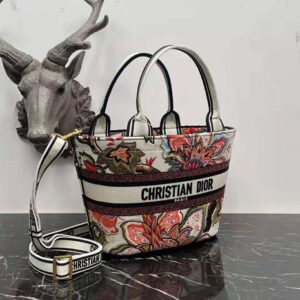Dior Women Hat Basket Bag Natural Multicolor Albero della Vita Embroidery