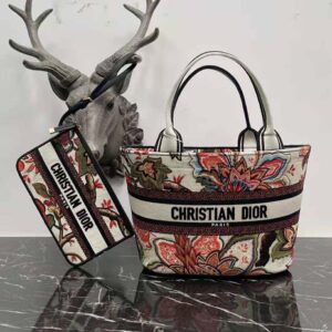 Dior Women Hat Basket Bag Natural Multicolor Albero della Vita Embroidery