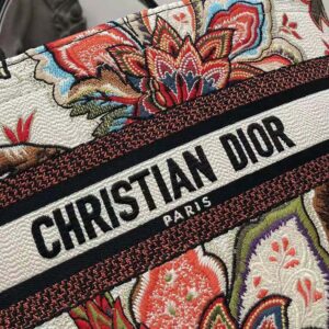 Dior Women Hat Basket Bag Natural Multicolor Albero della Vita Embroidery