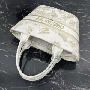 Dior Women Hat Basket Bag White and Gold-tone Gradient Butterflies Embroidery
