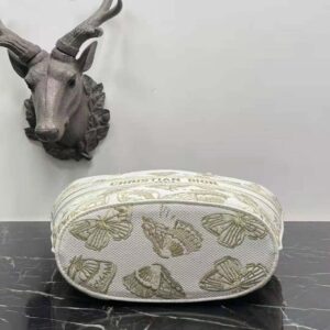 Dior Women Hat Basket Bag White and Gold-tone Gradient Butterflies Embroidery