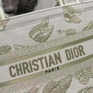 Dior Women Hat Basket Bag White and Gold-tone Gradient Butterflies Embroidery
