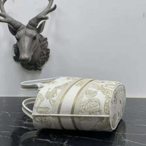 Dior Women Hat Basket Bag White and Gold-tone Gradient Butterflies Embroidery