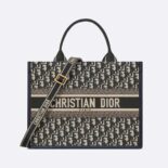 Dior Women Medium Dior Book Tote Blue Dior Oblique Embroidery and Calfskin
