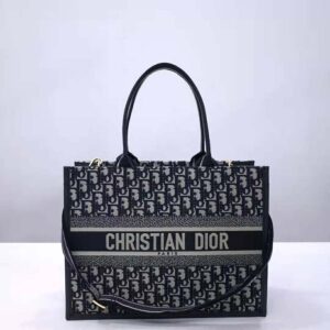 Dior Women Medium Dior Book Tote Blue Dior Oblique Embroidery and Calfskin