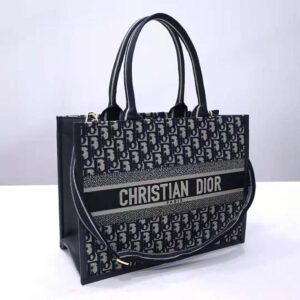 Dior Women Medium Dior Book Tote Blue Dior Oblique Embroidery and Calfskin