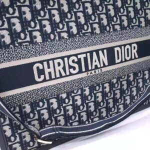 Dior Women Medium Dior Book Tote Blue Dior Oblique Embroidery and Calfskin