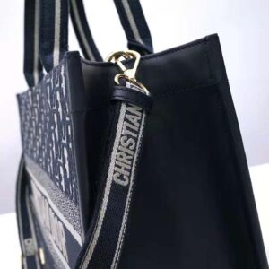 Dior Women Medium Dior Book Tote Blue Dior Oblique Embroidery and Calfskin