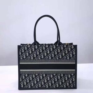 Dior Women Medium Dior Book Tote Blue Dior Oblique Embroidery and Calfskin