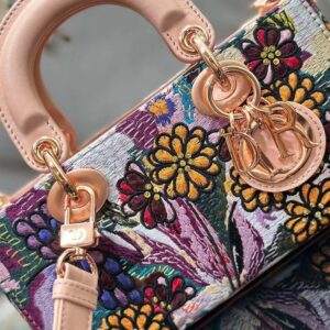 Dior Women Medium Lady D-joy Bag Beige Multicolor Brocart Embroidery