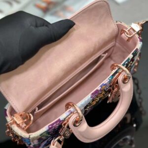 Dior Women Medium Lady D-joy Bag Beige Multicolor Brocart Embroidery