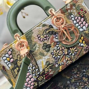 Dior Women Medium Lady D-joy Bag Beige Multicolor Brocart Embroidery