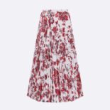 Dior Women Mid-Length Pleated Skirt White Cotton Denim with Red Toile de Jouy Mexico Motif