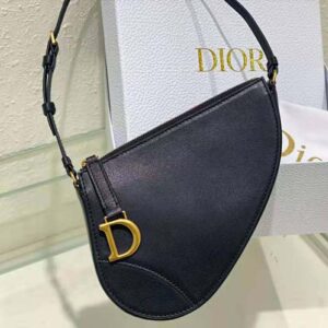 Dior Women Saddle Shoulder Pouch Black Goatskin