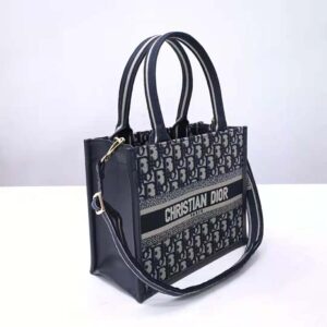 Dior Women Small Dior Book Tote Blue Dior Oblique Embroidery and Calfskin