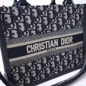 Dior Women Small Dior Book Tote Blue Dior Oblique Embroidery and Calfskin