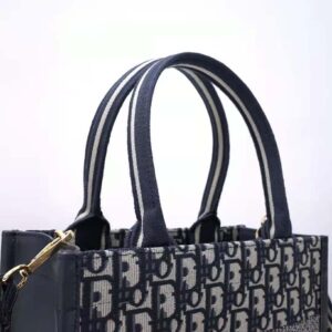 Dior Women Small Dior Book Tote Blue Dior Oblique Embroidery and Calfskin