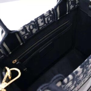 Dior Women Small Dior Book Tote Blue Dior Oblique Embroidery and Calfskin