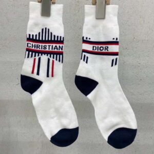 Dior Women Socks White and Ecru Dior Oblique Cotton Blend