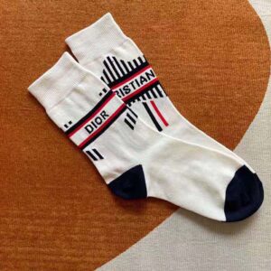 Dior Women Socks White and Ecru Dior Oblique Cotton Blend