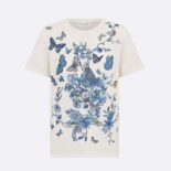Dior Women T-Shirt White Cotton Jersey with Pastel Midnight Blue Toile de Jouy Mexico Motif