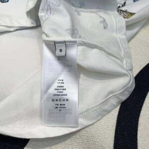Dior Women T-Shirt White Cotton Jersey with Pastel Midnight Blue Toile de Jouy Mexico Motif
