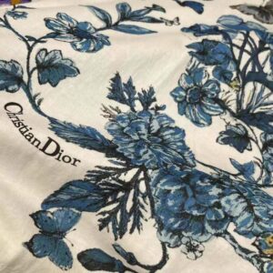 Dior Women T-Shirt White Cotton Jersey with Pastel Midnight Blue Toile de Jouy Mexico Motif