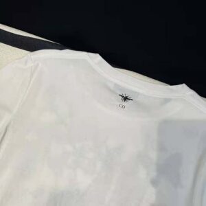 Dior Women T-Shirt White Cotton Jersey with Pastel Midnight Blue Toile de Jouy Mexico Motif