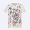 Dior Women T-Shirt White Cotton Jersey with Pastel Pink Toile de Jouy Mexico Motif
